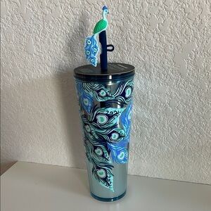 Starbucks Peacock Design Tumbler with Straw Topper